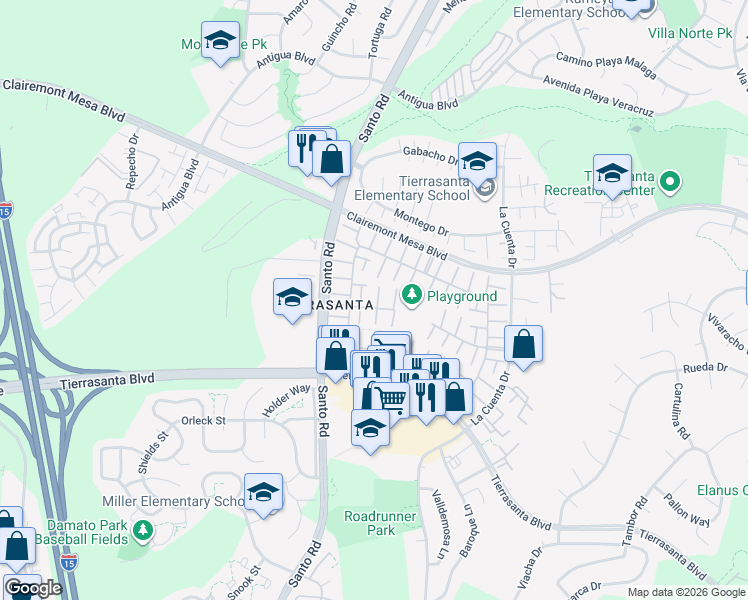 map of restaurants, bars, coffee shops, grocery stores, and more near 10630 Porto Court in San Diego