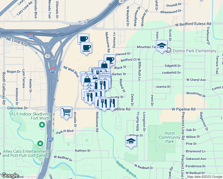 map of restaurants, bars, coffee shops, grocery stores, and more near 914 Venice Street in Hurst
