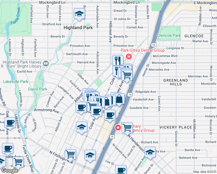 map of restaurants, bars, coffee shops, grocery stores, and more near 4719 Cole Avenue in Dallas
