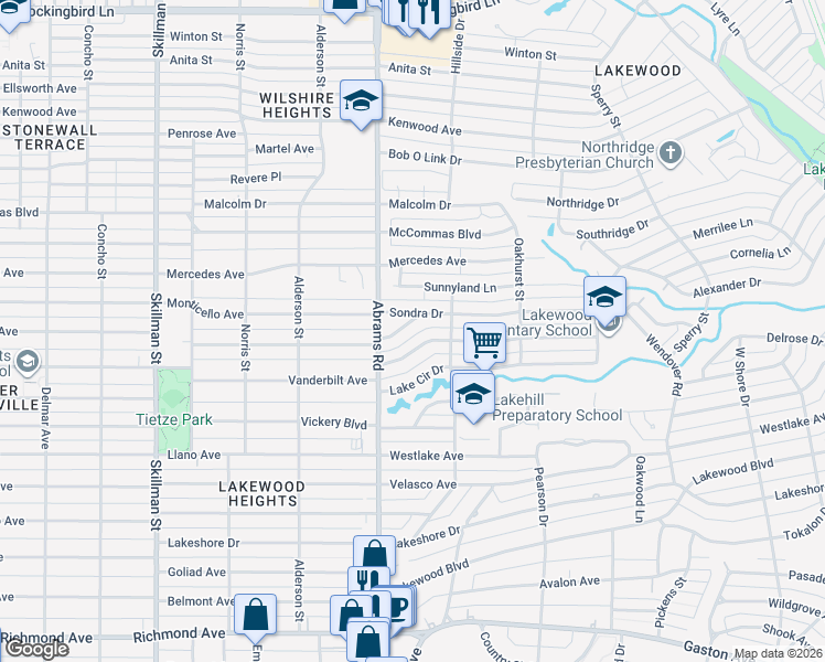 map of restaurants, bars, coffee shops, grocery stores, and more near 6428 Marquita Avenue in Dallas