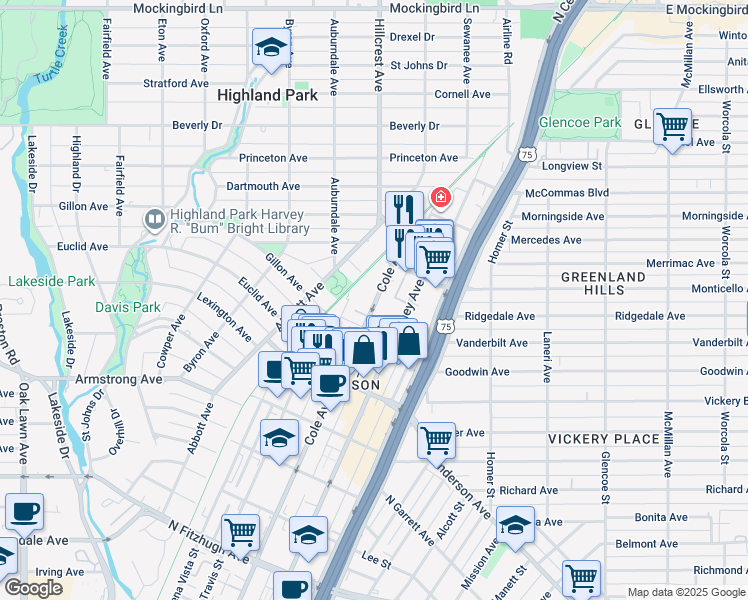 map of restaurants, bars, coffee shops, grocery stores, and more near 4719 Cole Avenue in Dallas