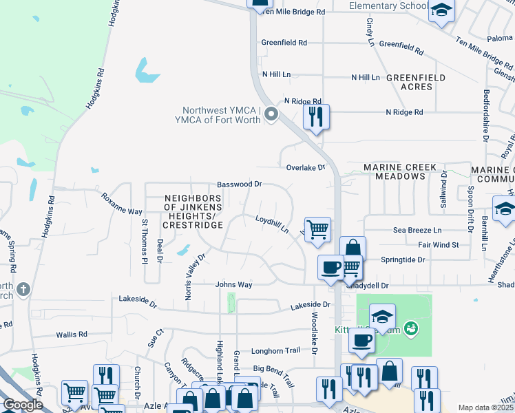 map of restaurants, bars, coffee shops, grocery stores, and more near 4905 Dalevale Court in Fort Worth
