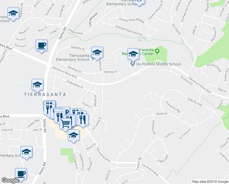 map of restaurants, bars, coffee shops, grocery stores, and more near 5232 Marigot Place in San Diego