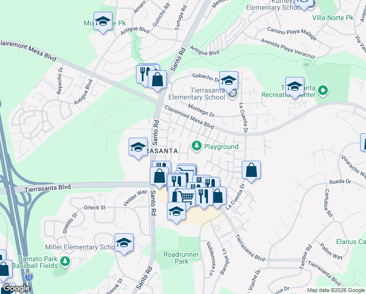 map of restaurants, bars, coffee shops, grocery stores, and more near 10630 Porto Court in San Diego