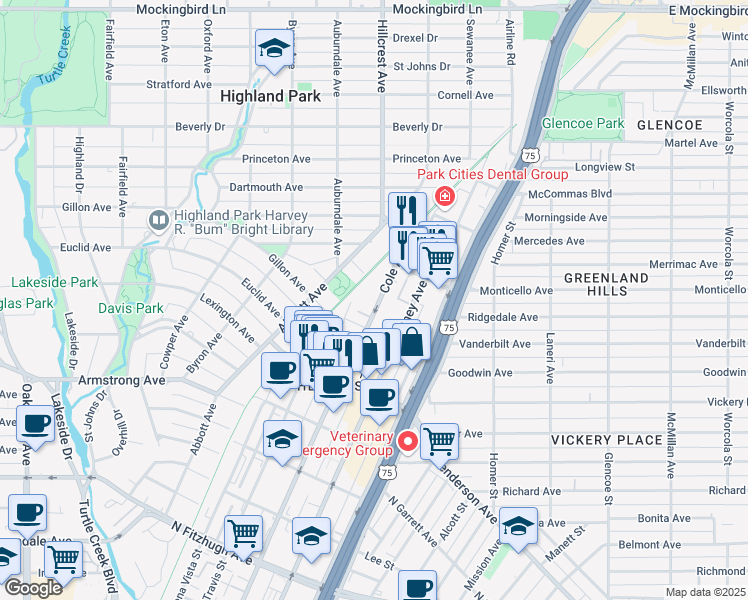 map of restaurants, bars, coffee shops, grocery stores, and more near 4719 Cole Avenue in Dallas