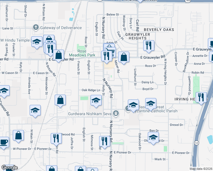 map of restaurants, bars, coffee shops, grocery stores, and more near in Irving