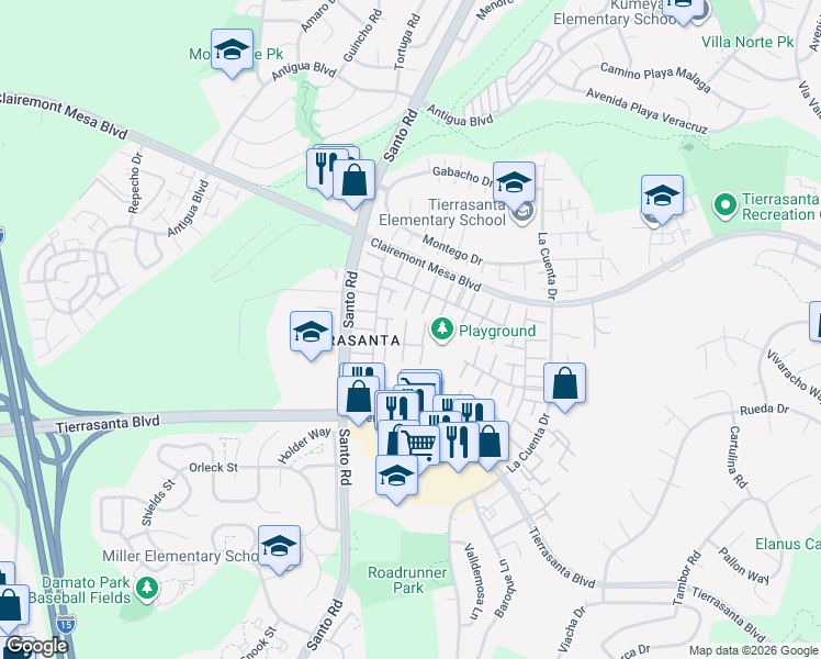 map of restaurants, bars, coffee shops, grocery stores, and more near 10630 Porto Court in San Diego