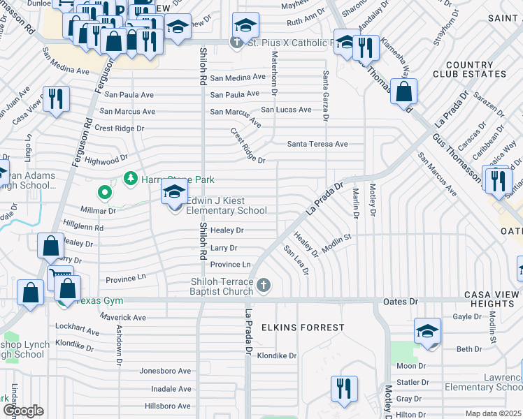 map of restaurants, bars, coffee shops, grocery stores, and more near 2927 Hillglenn Road in Dallas