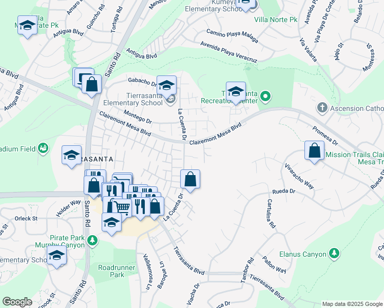 map of restaurants, bars, coffee shops, grocery stores, and more near 10828 Lamentin Court in San Diego