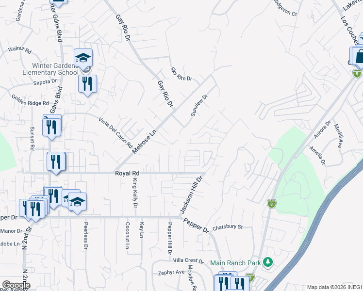 map of restaurants, bars, coffee shops, grocery stores, and more near 12501 Jackson Heights Drive in El Cajon