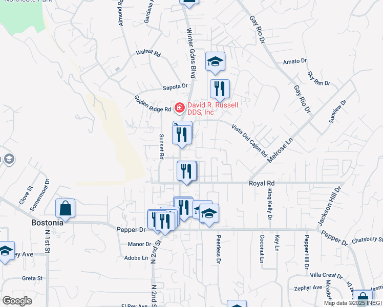 map of restaurants, bars, coffee shops, grocery stores, and more near 12033 Short Street in Lakeside