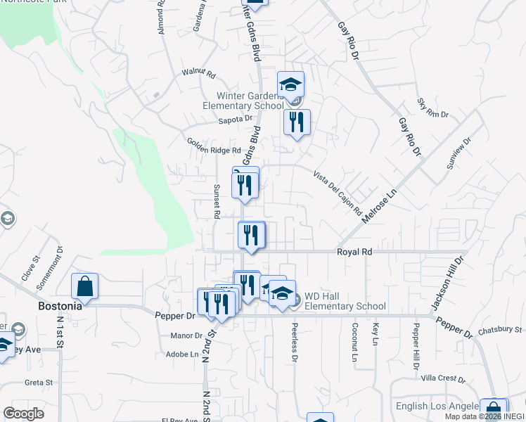 map of restaurants, bars, coffee shops, grocery stores, and more near 12047 Short Street in Lakeside