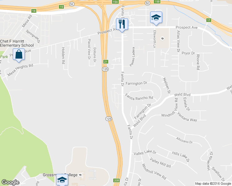 map of restaurants, bars, coffee shops, grocery stores, and more near 9031 Fanita Rancho Road in Santee