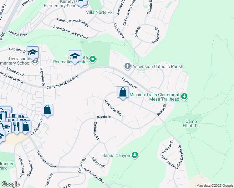 map of restaurants, bars, coffee shops, grocery stores, and more near 4515 Calle De Vida in San Diego