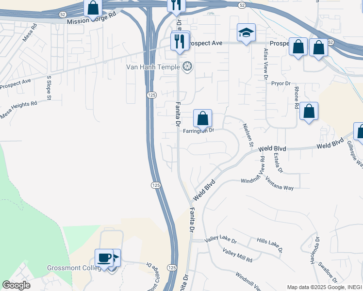 map of restaurants, bars, coffee shops, grocery stores, and more near 8211 Fanita Drive in Santee