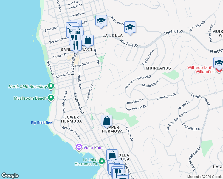 map of restaurants, bars, coffee shops, grocery stores, and more near 6423 Avenida Wilfredo in San Diego