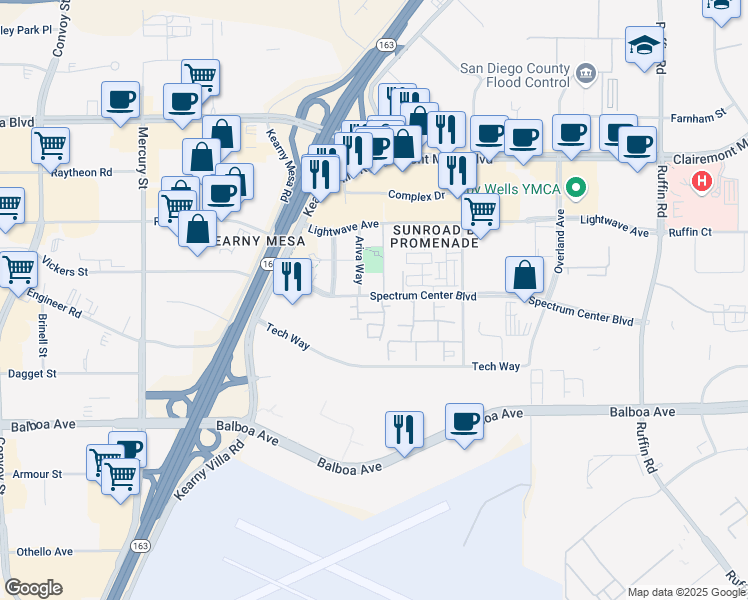 map of restaurants, bars, coffee shops, grocery stores, and more near 8728 Esplanade Park Lane in San Diego