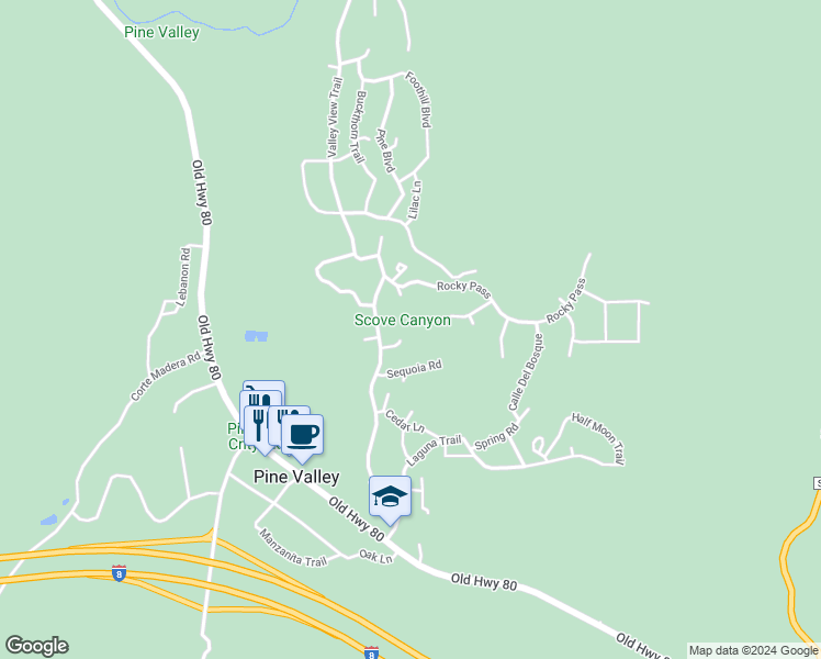 map of restaurants, bars, coffee shops, grocery stores, and more near 28935 Cypress Lane in Pine Valley