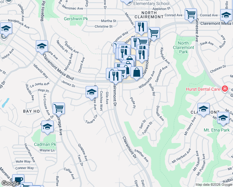 map of restaurants, bars, coffee shops, grocery stores, and more near 4546 Onondaga Avenue in San Diego