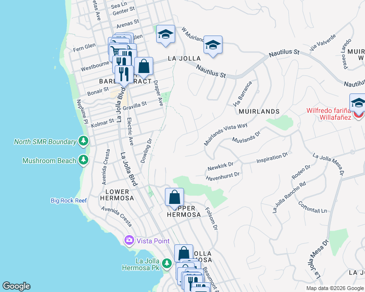 map of restaurants, bars, coffee shops, grocery stores, and more near 6423 Avenida Wilfredo in San Diego