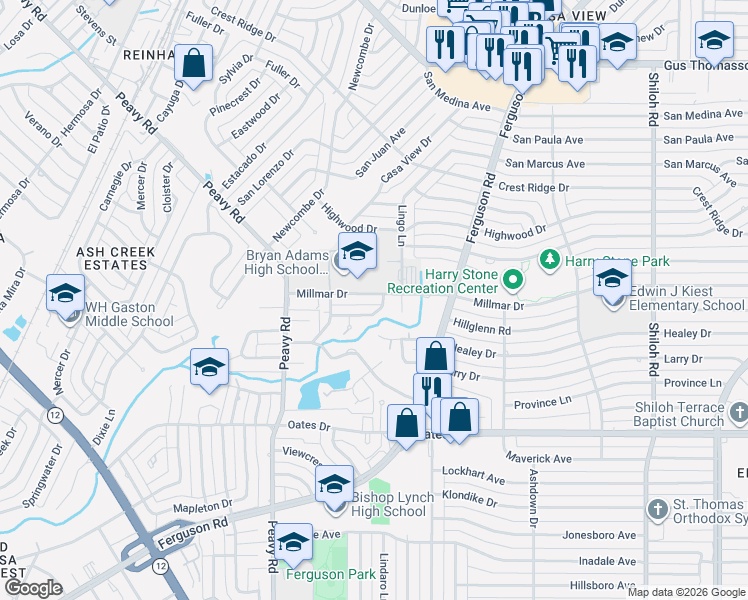 map of restaurants, bars, coffee shops, grocery stores, and more near 2138 Clarksdale Drive in Dallas