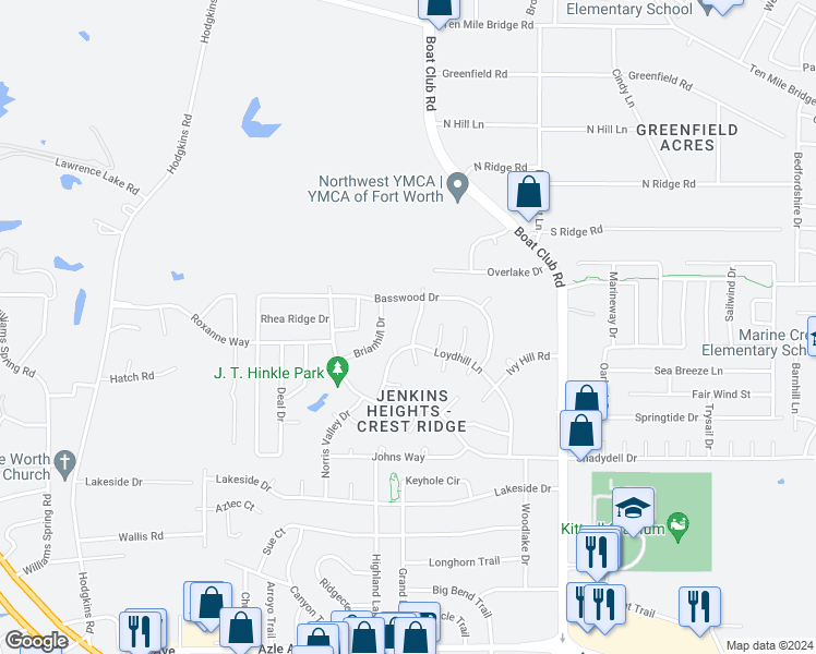 map of restaurants, bars, coffee shops, grocery stores, and more near 4901 Jamesway Road in Fort Worth