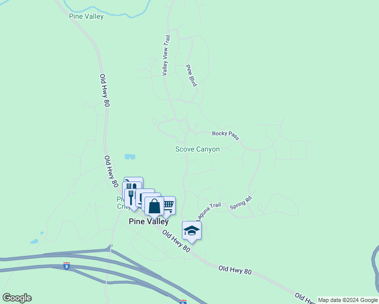 map of restaurants, bars, coffee shops, grocery stores, and more near 7729 Pine Boulevard in Pine Valley