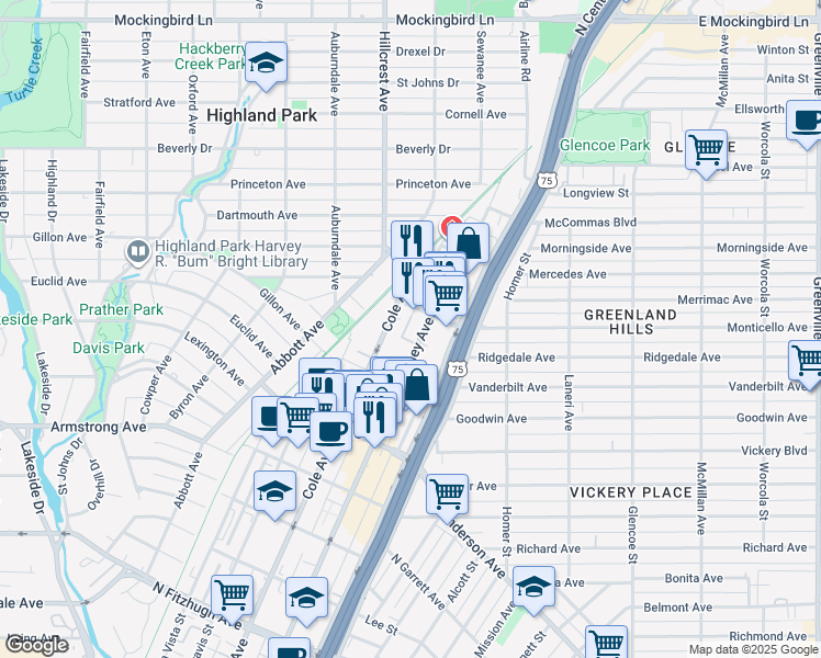 map of restaurants, bars, coffee shops, grocery stores, and more near 4802 McKinney Avenue in Dallas