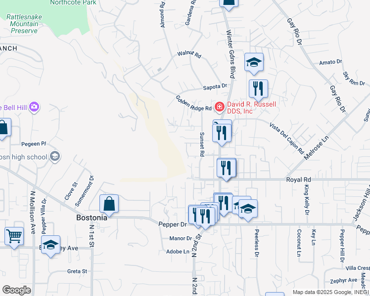 map of restaurants, bars, coffee shops, grocery stores, and more near 11825 Taia Lane in Lakeside