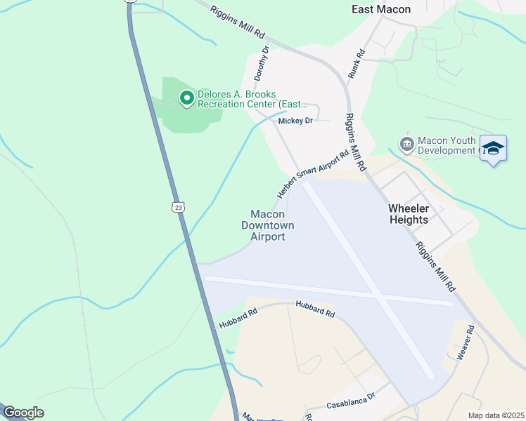 map of restaurants, bars, coffee shops, grocery stores, and more near 2708 Herbert Smart Airport Road in Macon