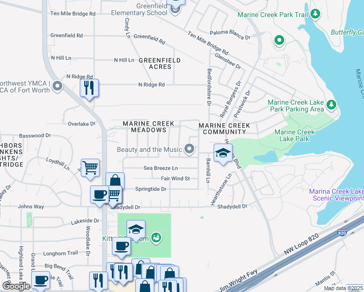 map of restaurants, bars, coffee shops, grocery stores, and more near 4904 Sailwind Drive in Fort Worth