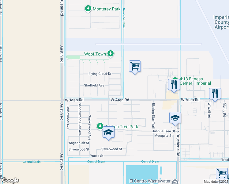 map of restaurants, bars, coffee shops, grocery stores, and more near 608 Sky View Court East in Imperial