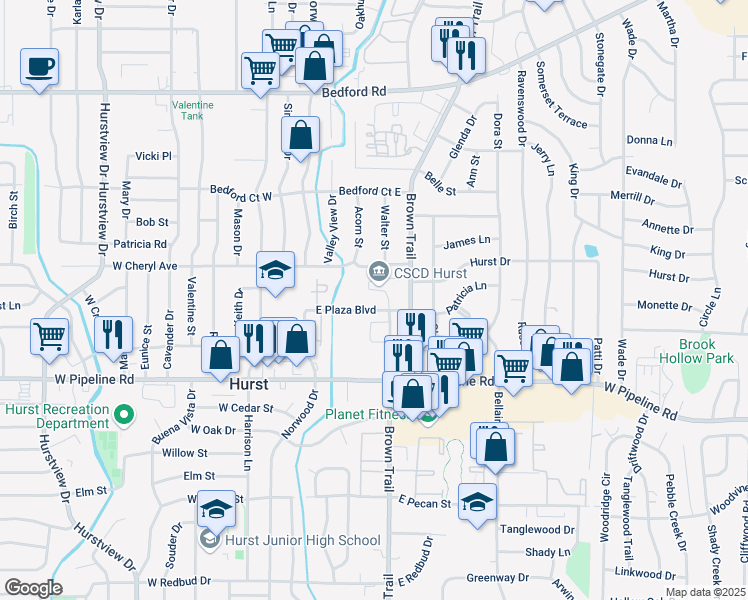 map of restaurants, bars, coffee shops, grocery stores, and more near 1053 Liberty Circle in Hurst