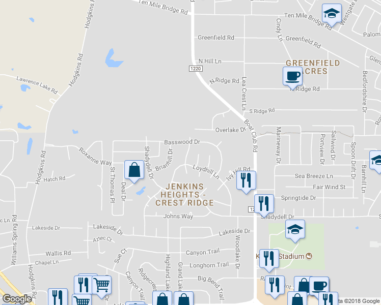 map of restaurants, bars, coffee shops, grocery stores, and more near 4908 Jamesway Road in Fort Worth