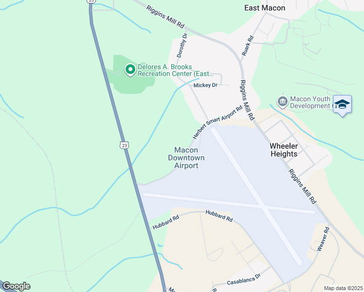 map of restaurants, bars, coffee shops, grocery stores, and more near 2708 Herbert Smart Airport Road in Macon