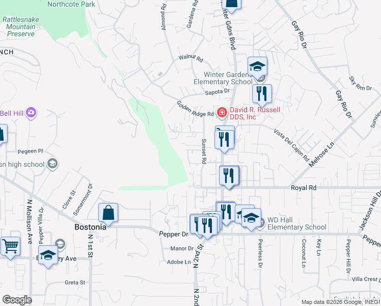 map of restaurants, bars, coffee shops, grocery stores, and more near 11837 Taia Lane in Lakeside