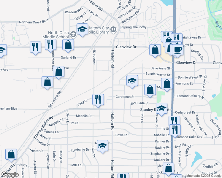 map of restaurants, bars, coffee shops, grocery stores, and more near 4217 Haltom Road in Haltom City