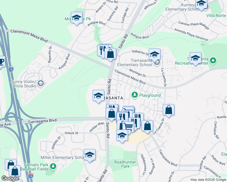 map of restaurants, bars, coffee shops, grocery stores, and more near in San Diego