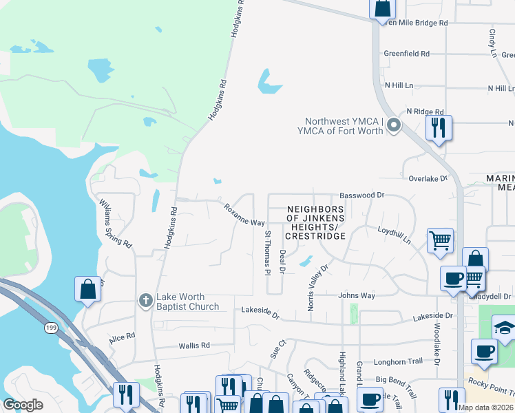 map of restaurants, bars, coffee shops, grocery stores, and more near 4920 Lemon Grove Drive in Fort Worth