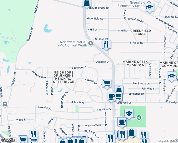 map of restaurants, bars, coffee shops, grocery stores, and more near 4905 Dalevale Court in Fort Worth