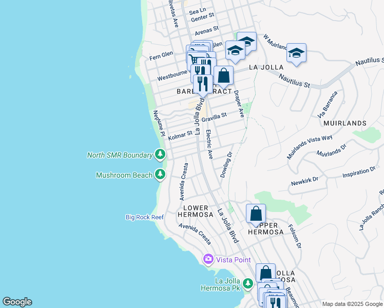 map of restaurants, bars, coffee shops, grocery stores, and more near 332 Palomar Avenue in San Diego