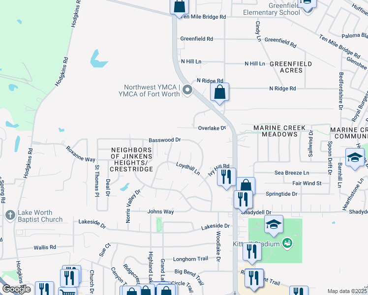 map of restaurants, bars, coffee shops, grocery stores, and more near 4905 Dalevale Court in Fort Worth