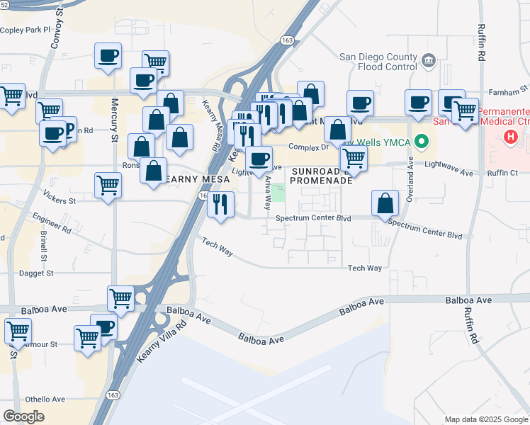 map of restaurants, bars, coffee shops, grocery stores, and more near 8725 Ariva Court in San Diego