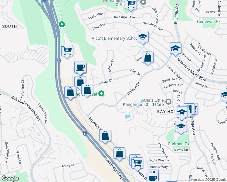 map of restaurants, bars, coffee shops, grocery stores, and more near 2790 Arcola Avenue in San Diego