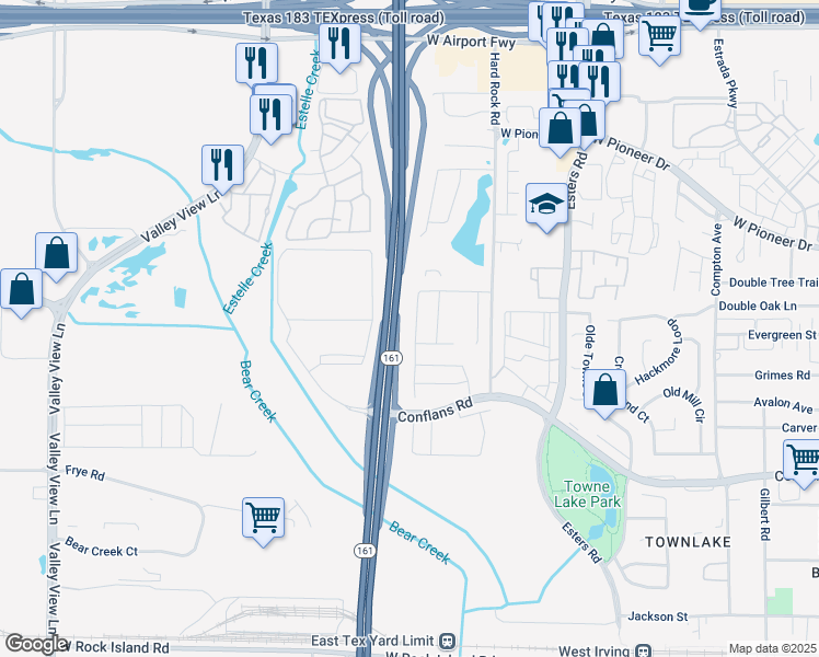 map of restaurants, bars, coffee shops, grocery stores, and more near 27 Salma Jameel Court in Irving