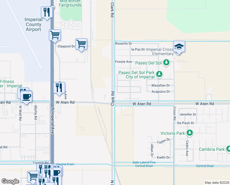 map of restaurants, bars, coffee shops, grocery stores, and more near 2423 Colima Court in Imperial