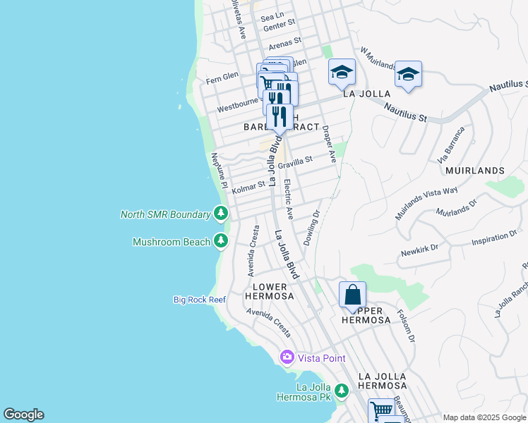 map of restaurants, bars, coffee shops, grocery stores, and more near 340 Palomar Avenue in San Diego