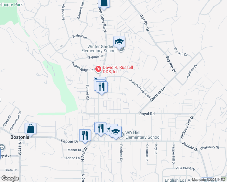 map of restaurants, bars, coffee shops, grocery stores, and more near 8211 Jema Way in Lakeside