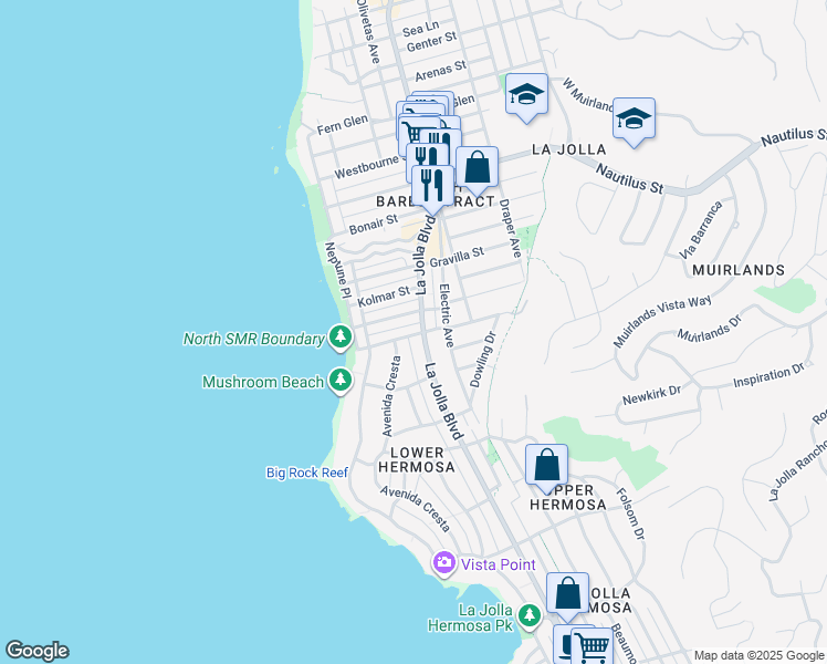 map of restaurants, bars, coffee shops, grocery stores, and more near 348 Palomar Avenue in San Diego