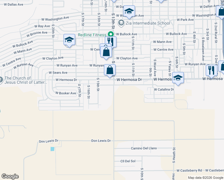 map of restaurants, bars, coffee shops, grocery stores, and more near 1400 South 13th Street in Artesia